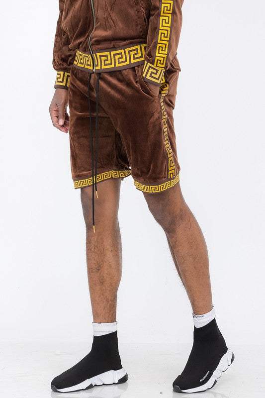 Status Print Velour Suede Shorts with Elastic Waist and Drawstring